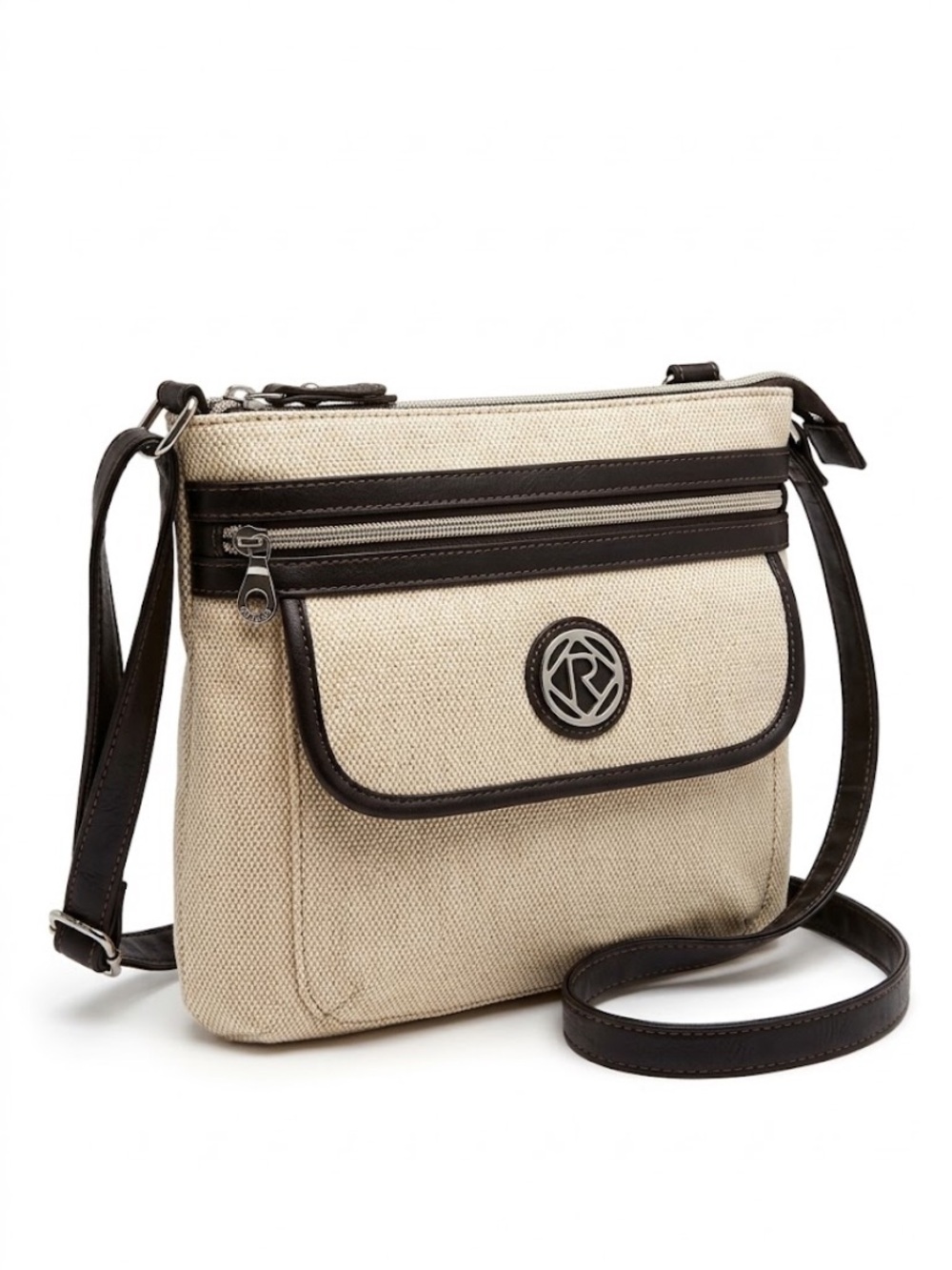 Relic Beige Canvas Crossbody Messenger Bag with Black Trim